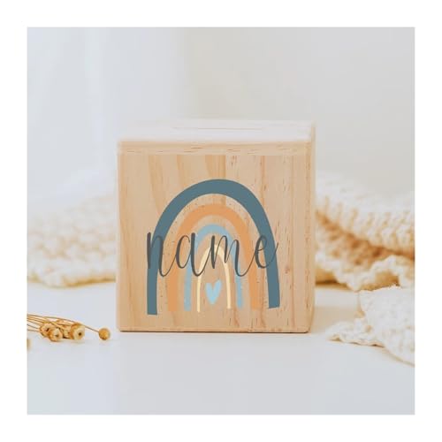 Spardose Personalisierte Spardose Regenbogen Holz Spardosen Kind Münze Bank Münzsammlung Fall Geburtstag Urlaub Geschenk for Kinder(RB-07) von LYHYDMA