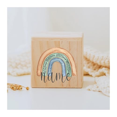 Spardose Personalisierte Spardose Regenbogen Holz Spardosen Kind Münze Bank Münzsammlung Fall Geburtstag Urlaub Geschenk for Kinder(RB-08) von LYHYDMA