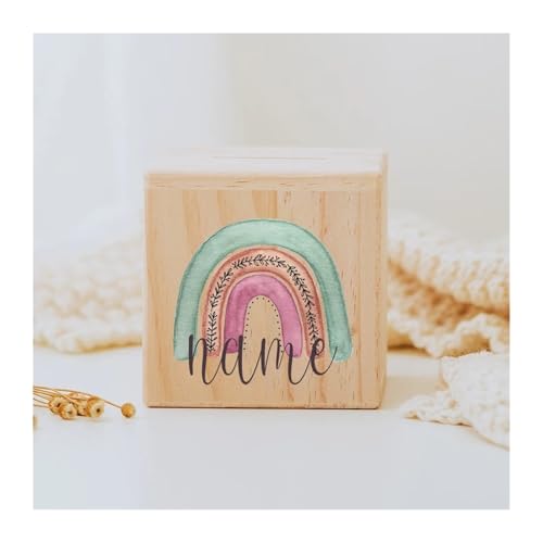 Spardose Personalisierte Spardose Regenbogen Holz Spardosen Kind Münze Bank Münzsammlung Fall Geburtstag Urlaub Geschenk for Kinder(RB-09) von LYHYDMA