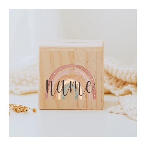 Spardose Personalisierte Spardose Regenbogen Holz Spardosen Kind Münze Bank Münzsammlung Fall Geburtstag Urlaub Geschenk for Kinder(RB-11) von LYHYDMA