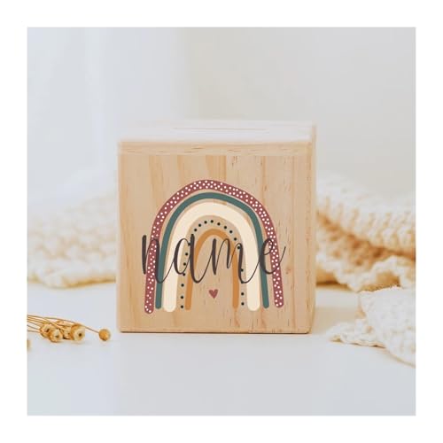 Spardose Personalisierte Spardose Regenbogen Holz Spardosen Kind Münze Bank Münzsammlung Fall Geburtstag Urlaub Geschenk for Kinder(RB-13) von LYHYDMA