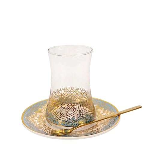 Teegläser Tassen Set Untertassen mit Löffel Kaffeetasse Romantische Glas Teetasse Blau Gold Küche Dekoration Trinken Teegläser Tassen Set Untertassen mit Löffel Kaffeetasse Romantische Glas Teetasse Blau Gold Küche Dekoration Trinken von LYHYDMA