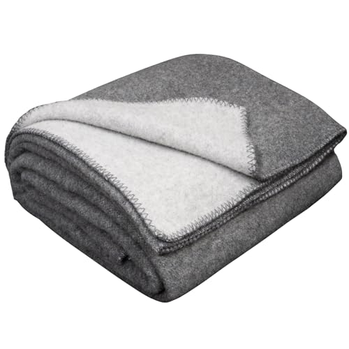 LYHome Merino Decke Wolldecke - Reisedecke Picknickdecke Campingdecke, Militär Kuscheldecke Tagesdecke, Flauschig Schafwolldecke Sofadecke Blanket Outdoor Wohndecke (130x170 cm | Grau - Hellgrau) von LYHome