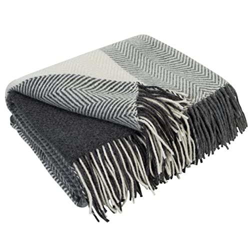 LYHome Merino Decke - Kuscheldecke Tagesdecke Sofa Wolldecke, Blanket Überwurfdecke Sofadecke Wohndecke, Flauschige Couchdecke Merinodecke, Flauschig Warm Plaid (140x200 cm | Grau Chevron Quadrate) von LYHome