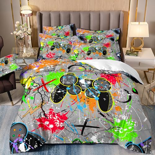 LYJKLST Bettwäsche 155x220 Gamer Gaming Muster Bettbezug 3teilig Microfaser Spiele Spieler Gamepad Bettwäsche Set und Kissenbezug 80x80 cm mit Reißverschluss Mehrfarbig 194 LYJKLST Bettwäsche 155x220 Gamer Gaming Muster Bettbezug 3teilig Microfaser Spiele Spieler Gamepad Bettwäsche Set und Kissenbezug 80x80 cm mit Reißverschluss Mehrfarbig 194 von LYJKLST