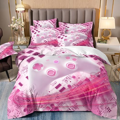 LYJKLST Bettwäsche 160x200 Gamer Gaming Muster Bettbezug 3teilig Microfaser Spiele Spieler Gamepad Bettwäsche Set und Kissenbezug 80x80 cm mit Reißverschluss Mehrfarbig 60 von LYJKLST