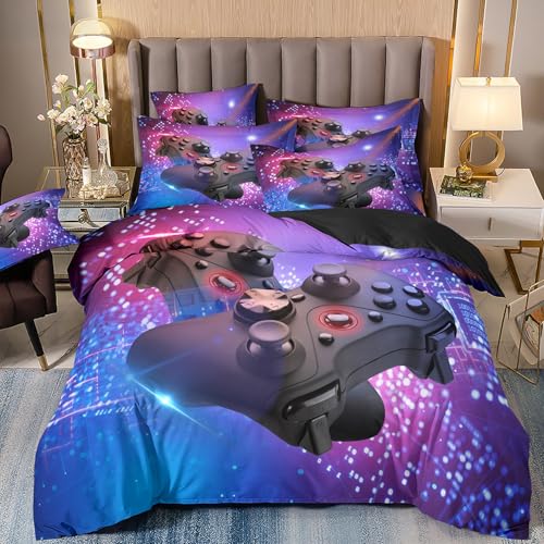LYJKLST Bettwäsche 180x200 Gamer Gaming Muster Bettbezug 3teilig Microfaser Spiele Spieler Gamepad Bettwäsche Set und Kissenbezug 80x80 cm mit Reißverschluss Mehrfarbig 97 von LYJKLST