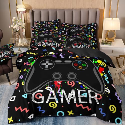 LYJKLST Bettwäsche 200x200 Gamer Gaming Muster Bettbezug 3teilig Microfaser Spiele Spieler Gamepad Bettwäsche Set und Kissenbezug 80x80 cm mit Reißverschluss Mehrfarbig 143 LYJKLST Bettwäsche 200x200 Gamer Gaming Muster Bettbezug 3teilig Microfaser Spiele Spieler Gamepad Bettwäsche Set und Kissenbezug 80x80 cm mit Reißverschluss Mehrfarbig 143 von LYJKLST