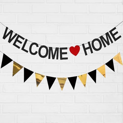 LYJOW Welcome Home Girlande Welcome Home girlande banner + Dreieck Flagge Banner gold WILLKOMMEN ZURÜCK für Klassenzimmer Dekoration Welcome Home Girlande Gold Dreieck Flagge von LYJOW