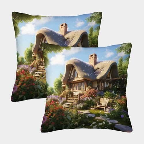 LYJSMDAAA 2er Set Mountain Village Cottage Dekokissen Kissenhülle Set 3D-Überwurfkissen Zierkissenbezüge Einfache Druck Sofa Kissenbezug Kissen Fall Für Sofa Auto Schlafzimmer Zuhause Dekor 45x45cm von LYJSMDAAA