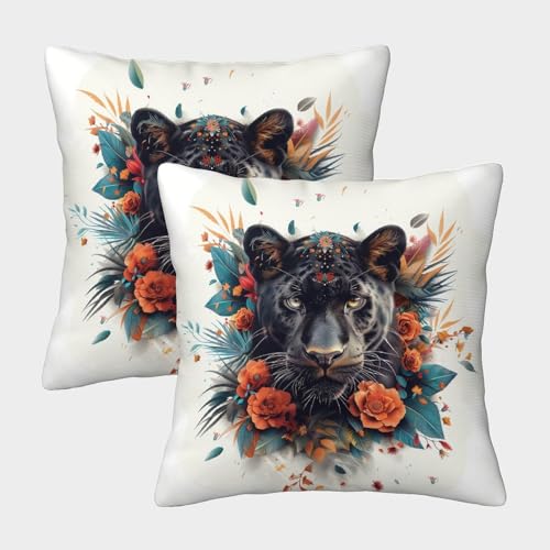 LYJSMDAAA 2er Set Schwarzer Panther Dekorativ Kissenbezug 3D-Überwurfkissen Kissenbezüge Dekorative Kunst Mode Deko Kissen Bezug Für Sofa Wohnzimmer Zuhause Dekor 45x45cm von LYJSMDAAA