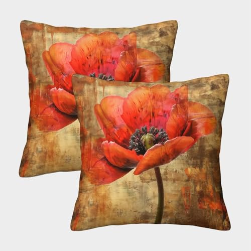 LYJSMDAAA Abstract Red Flower Kissenbezüge Für Sofa Und Bett, Plant Kissenbezug Im 2er-Set, Perfekt Für Seasonal Decor Und Bedroom Comfort, Waschbar 50x50cm von LYJSMDAAA