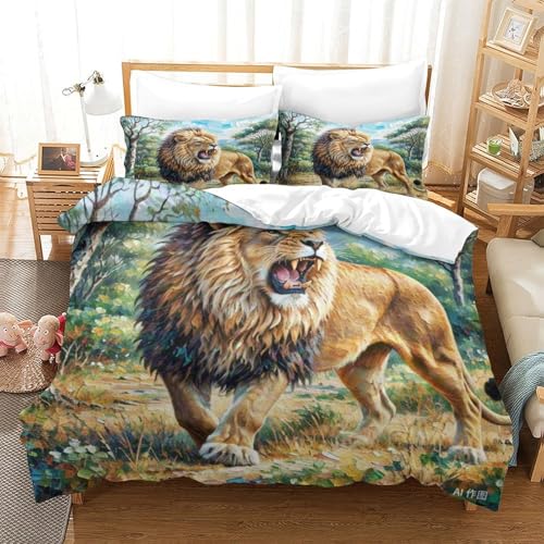 LYJSMDAAA African Lion 3D Gedruckter Bettbezug Set Bettwäschegarnitur Für Kinder Mädchen Jungen Reissverschluss Und Kissenbezüge Weich Microfaser Bettwäsche 3 Teilig Super King（260x220cm） von LYJSMDAAA