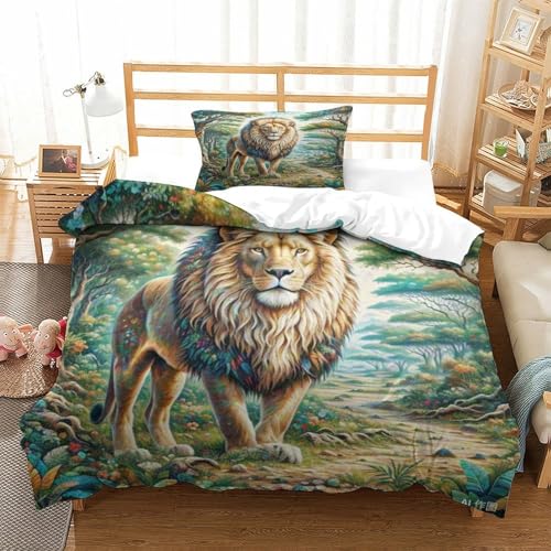 LYJSMDAAA African Lion 3D Gedruckter Bettbezug Set Bettwäschegarnitur Für Kinder Mädchen Jungen Und Kissenbezüge Reissverschluss Weich Microfaser Bettwäsche 3 Teilig Single（135x200cm） von LYJSMDAAA
