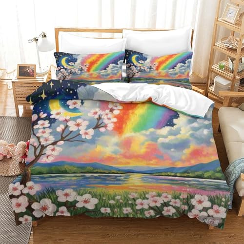 LYJSMDAAA Apricot Blossom 3D Gedruckter Bettbezug Set Für Kinder Mädchen Jungen Bettwäschegarnitur Weich Microfaser Reissverschluss Und Kissenbezüge Bettwäsche 3 Teilig Super King（260x220cm） von LYJSMDAAA