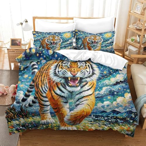 LYJSMDAAA Bengal Tiger Bettbezug Set Mädchen Junge Kinder 3D Gedruckter Bettwäschegarnitur Reissverschluss Und Kissenbezüge Bettwäsche Weich Microfaser 3 Teilig Super King（260x220cm） von LYJSMDAAA