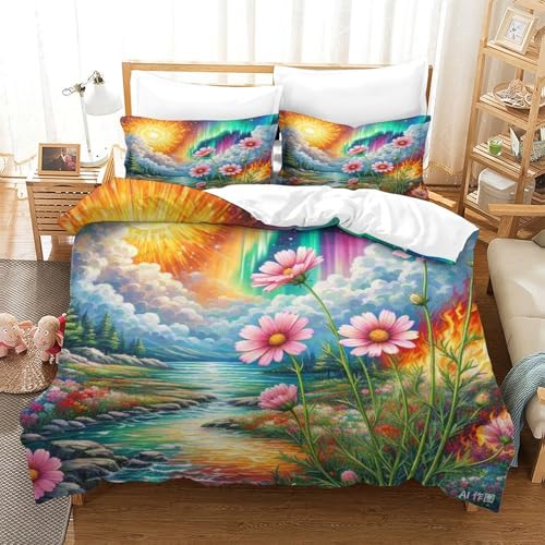 LYJSMDAAA Cosmos Bipinnatus 3D Gedruckter Bettwäschegarnitur Bettbezug Set Für Kinder Mädchen Jungen Und Kissenbezüge Bettwäsche Reissverschluss Weich Microfaser 3 Teilig Single（140x200cm） von LYJSMDAAA