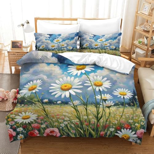 LYJSMDAAA Daisy 3D Gedruckter Bettbezug Set Für Kinder Mädchen Jungen Bettwäschegarnitur Reissverschluss Weich Microfaser Bettwäsche Und Kissenbezüge 3 Teilig Single（140x200cm） von LYJSMDAAA