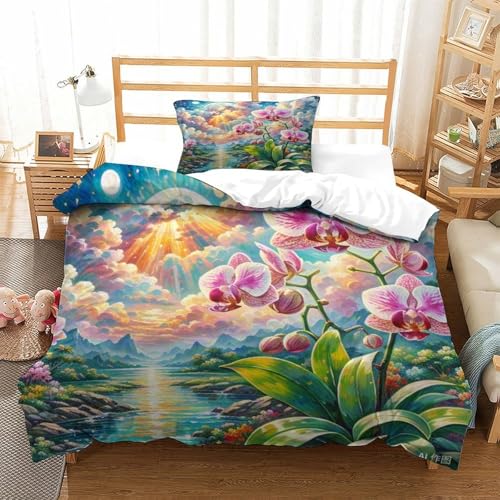 LYJSMDAAA Dendrobium Orchid Mädchen Junge Kinder 3D Gedruckter Bettwäschegarnitur Bettbezug Set Bettwäsche Reissverschluss Und Kissenbezüge Weich Microfaser 3 Teilig Single（135x200cm） von LYJSMDAAA