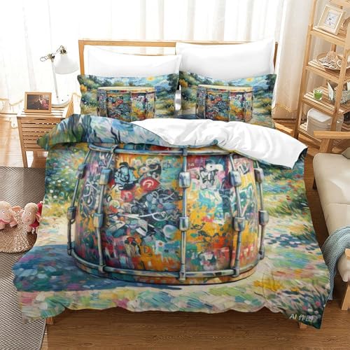 LYJSMDAAA Drum Für Kinder Mädchen Jungen Bettbezug Set 3D Gedruckter Bettwäschegarnitur Weich Microfaser Bettwäsche Reissverschluss Und Kissenbezüge 3 Teilig King（220x240cm） von LYJSMDAAA