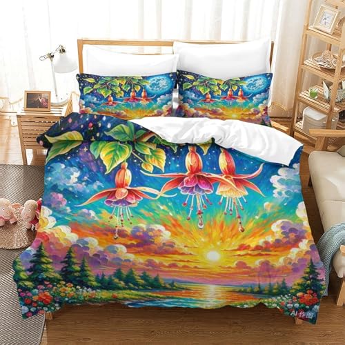 LYJSMDAAA Fuchsia Bettbezug Set 3D Gedruckter Für Kinder Mädchen Jungen Bettwäschegarnitur Und Kissenbezüge Weich Microfaser Bettwäsche Reissverschluss 3 Teilig Single（140x200cm） von LYJSMDAAA