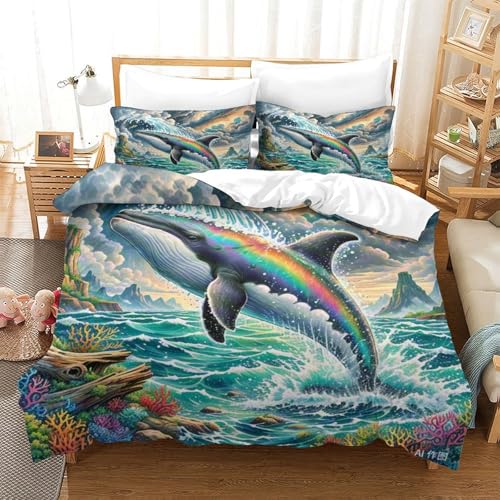 LYJSMDAAA Orca Für Kinder Mädchen Jungen Bettbezug Set Bettwäschegarnitur 3D Gedruckter Und Kissenbezüge Bettwäsche Weich Microfaser Reissverschluss 3 Teilig Double（200x200cm） von LYJSMDAAA