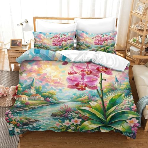 LYJSMDAAA Orchid Für Kinder Mädchen Jungen Bettwäschegarnitur Bettbezug Set 3D Gedruckter Und Kissenbezüge Reissverschluss Bettwäsche Weich Microfaser 3 Teilig Double（200x200cm） von LYJSMDAAA