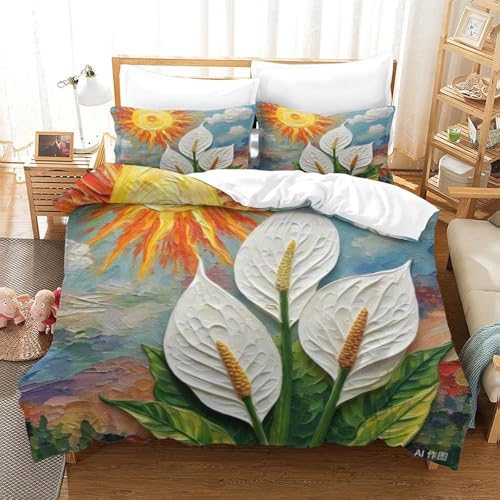 LYJSMDAAA Peace Lily 3D Gedruckter Bettbezug Set Bettwäschegarnitur Für Kinder Mädchen Jungen Und Kissenbezüge Reissverschluss Weich Microfaser Bettwäsche 3 Teilig Double（200x200cm） von LYJSMDAAA