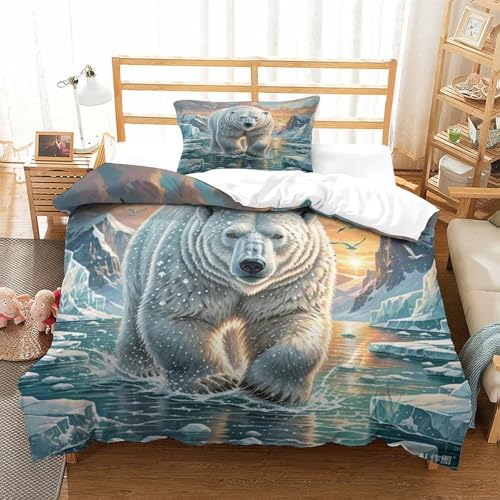 LYJSMDAAA Polar Bear Bettwäschegarnitur 3D Gedruckter Bettbezug Set Für Kinder Mädchen Jungen Und Kissenbezüge Bettwäsche Reissverschluss Weich Microfaser 3 Teilig Single（135x200cm） von LYJSMDAAA