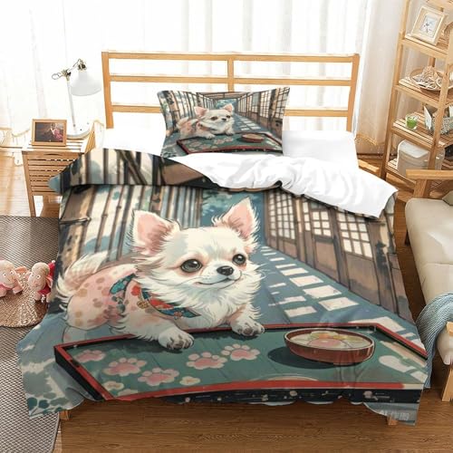 LYJSMDAAA Pomeranian Bettwäschegarnitur Bettbezug Set 3D Gedruckter Für Kinder Mädchen Jungen Bettwäsche Weich Microfaser Und Kissenbezüge Reissverschluss 3 Teilig Single（135x200cm） von LYJSMDAAA