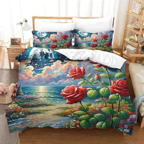 LYJSMDAAA Rose 3D Gedruckter Für Kinder Mädchen Jungen Bettbezug Set Bettwäschegarnitur Bettwäsche Reissverschluss Und Kissenbezüge Weich Microfaser 3 Teilig Super King（260x220cm） von LYJSMDAAA