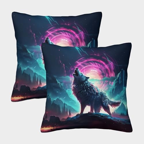 LYJSMDAAA Wolf 2er Set Kissenbezüge Dekokissen Kissen Bezug für Sofa Schlafzimmer Kissenhülle 45x45cm von LYJSMDAAA