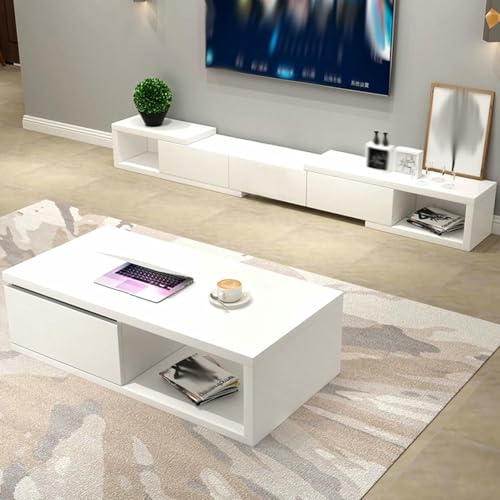 LYJYUJIE Einstellbare TV-Ständer Und Couchtisch Combo-Set, Länge Teleskopisch Extendierbare TV-Einheit Mit 3 Schubladen, Platzsparende Medienkonsole Wohnzimmer Apartments ~/ LYJYUJIE Einstellbare TV-Ständer Und Couchtisch Combo-Set, Länge Teleskopisch Extendierbare TV-Einheit Mit 3 Schubladen, Platzsparende Medienkonsole Wohnzimmer Apartments ~/ von LYJYUJIE