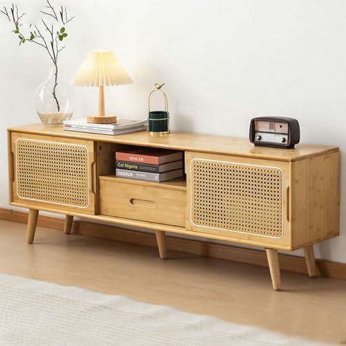 LYJYUJIE Fernsehständer Aus Der Mitte des Jahrhunderts Mit Schublade, Modernem Holzunterhaltungszentrum Medienkonsolenschrank Mit Offenen Regalen Für Wohnzimmer ~/ von LYJYUJIE