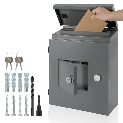 Briefkasten mit Kombinationsschlüsselbox, Wandmontage, Metallbriefkasten, Sicherheitsverriegelung, Vorschlagsbox, Spendenbox, wasserdichtes Design (Dunkelgrau) von LYKCVIHBX