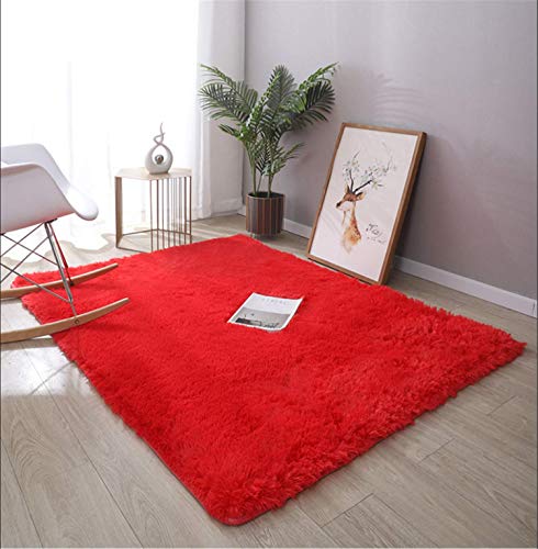 LYKEJI Teppich Wohnzimmer Flauschig Super Weich Shaggy Teppiche Langflor Moderner Teppiche Kinderteppich (80x160 cm, rot) von LYKEJI