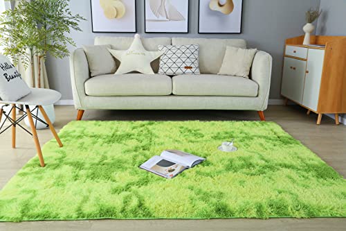 LYKEJI Teppiche Schlafzimmer Dekoration Teppich Flauschige Teppiche Shaggy Teppiche Lange Weiche Teppiche für Wohnzimmer rutschfeste Teppiche für Schlafzimmer Wohnzimmer (grün, 120X160CM) von LYKEJI