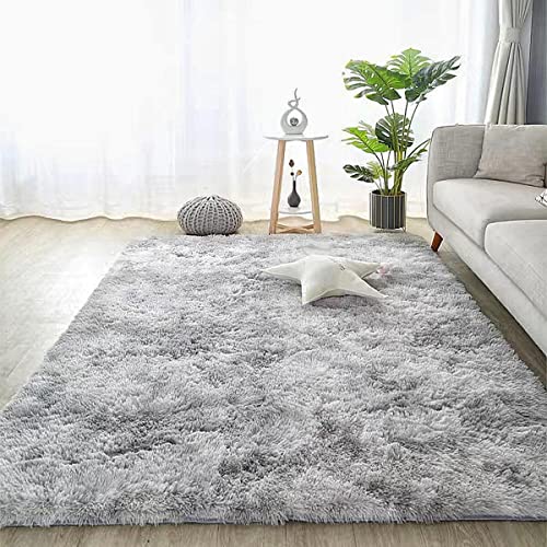 LYKEJI Teppiche Schlafzimmer Dekoration Teppich Flauschige Teppiche Shaggy Teppiche Lange Weiche Teppiche für Wohnzimmer rutschfeste Teppiche für Schlafzimmer Wohnzimmer (hellgrau, 80X120CM) von LYKEJI