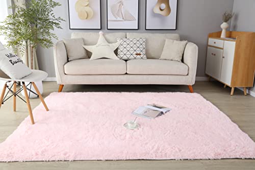 LYKEJI Teppiche für Kinderzimmer, Dekoration, Flauschige Teppiche, Shaggy-Teppiche, Lange, weiche Teppiche für Wohnzimmer, rutschfeste Teppiche für, Schlafzimmer, Fußmatten (120x160cm, rosa) von LYKEJI