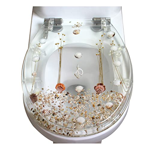 LYLFF Klare Harz Toilettenabdeckung, TOC-TOC-Deckel Mit Trockenem Blumen, Mit Verstellbarem Edelstahl, Geeignet for O/V/U Muster-Toilette von LYLFF