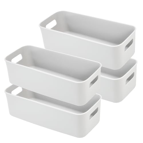 LYLIDIA 4 Stück Aufbewahrungsbox Organizer Box Behälter 30x11x9.5 cm Grau Eng Aufbewahrung Bad Boxen Kunststoff Körbe Klein Ordnungsboxen für Küchen Badezimmer Regal Kunststoffbox von LYLIDIA