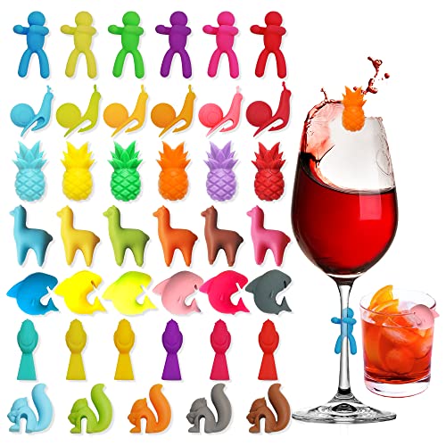 LYLIDIA Glasmarkierer Silikon Glas Markierung Trinkgläser 41PCS Wiederverwendbar Glasmarker Gläser Markieren Bunt für Trinkglas Weinglas Weihnachten Party Hochzeit Bar von LYLIDIA