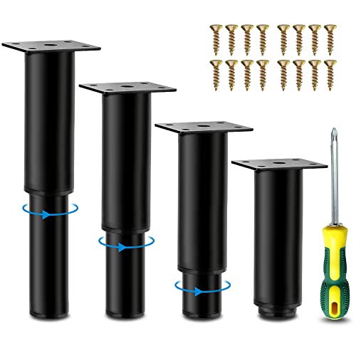 LYLIDIA Möbelfüße Höhenverstellbar 15cm Metall Schwarz Möbelbeine, Einstellbare Höhe bis 27cm, 4er Set Stahl Bettfüße für Möbel Sofa Bett Nachttisch Schrank, Schrauben*16 + Schraubendreher (15-27) von LYLIDIA