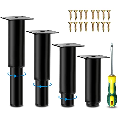 Möbelfüße Höhenverstellbar 12cm Metall Schwarz Möbelbeine, Einstellbare Höhe bis 19cm, 4er Set Stahl Bettfüße für Möbel Sofa Bett Nachttisch Schrank Kabinett,Schrauben*16 + Schraubendreher (12-19) von LYLIDIA