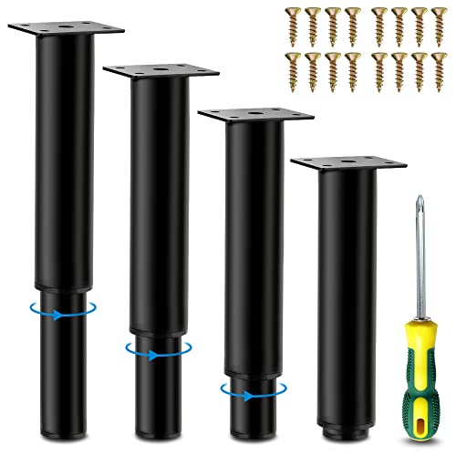 Möbelfüße Höhenverstellbar 18cm Metall Schwarz Möbelbeine, Einstellbare Höhe bis 33cm, 4er Set Stahl Bettfüße für Möbel Sofa Bett Nachttisch Schrank Kabinett, Schrauben*16, Schraubendreher (18-33) von LYLIDIA