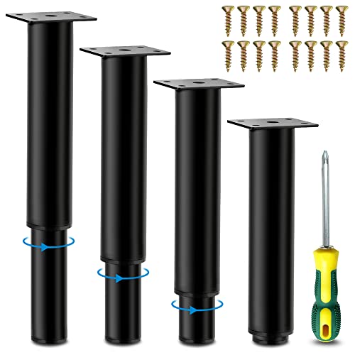 Möbelfüße Höhenverstellbar 20cm Metall Schwarz Möbelbeine, Einstellbare Höhe bis 37cm, 4er Set Stahl Bettfüße für Möbel Sofa Bett Nachttisch Schrank Kabinett, Schrauben*16 + Schraubendreher (20-37) von LYLIDIA