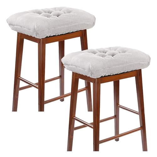LYLNBYWK Rechteckiges Hockerkissen, 2er-Set, weiche Sattelhocker-Kissen mit Bändern, rutschfest und waschbar, Grau, 45,7 x 26,7 x 3,8 cm von LYLNBYWK
