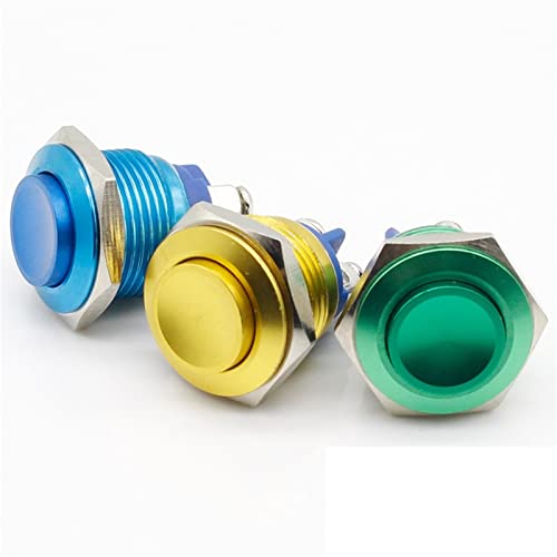 16 mm hoher Metall-Knopfschalter, Reset-Knopfschalter, sofort, Aluminiumoxid, Rot, Grün, Gelb, Blau, Schwarz, 3 A/250 (Farbe: Blau)(Blue) von LYLNV