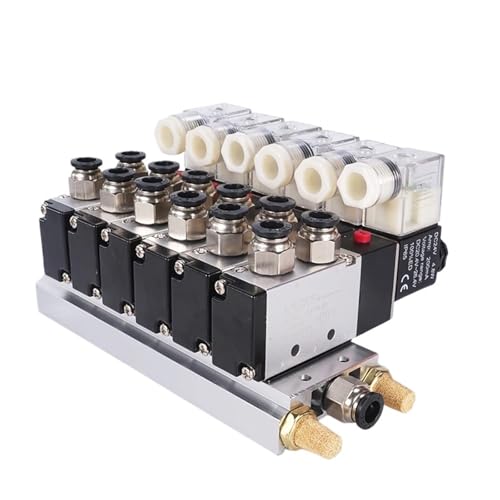 4V210-08 2 Positionen 5 Wege 12V 24V 110v 220v 6 pneumatische Magnetventile Aluminiumbasis 8mm Fitting Schalldämpfer Set 2-10 Stationen(8 Stations,AC220V) von LYLNV