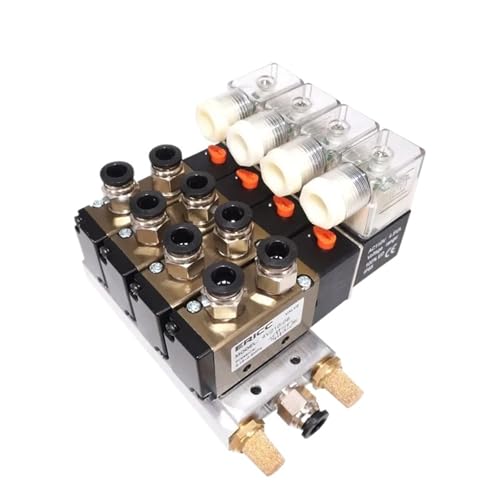 4V210-08 DC12V 24V 2 Positionen 5-Wege-Vierfach-Magnetventil Aluminium-Basismontage Schalldämpfer-Set 3 4 5 6 Stationen AC110V AC220V(DC24V 10mm fittings,8 Stations) von LYLNV